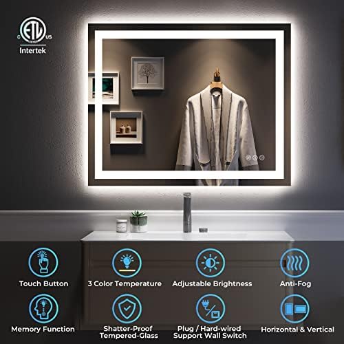 40x32 LED Bathroom Mirror with Lights, Lighted Vanity Mirror