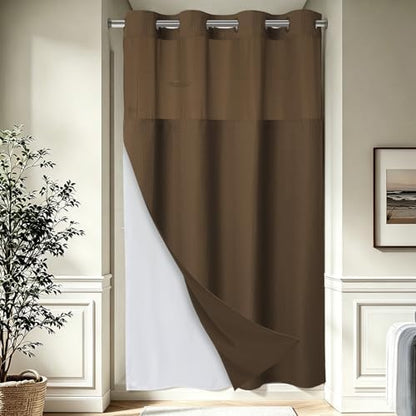EUTXL Heavyweight No Hook Shower Curtain with Liner, Brown, 54x80