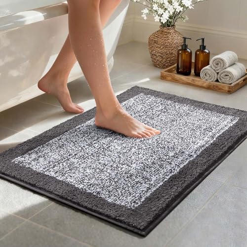 Bathroom Rugs 30x20 Non Slip Washable, Soft Absorbent Bath Mat Grey