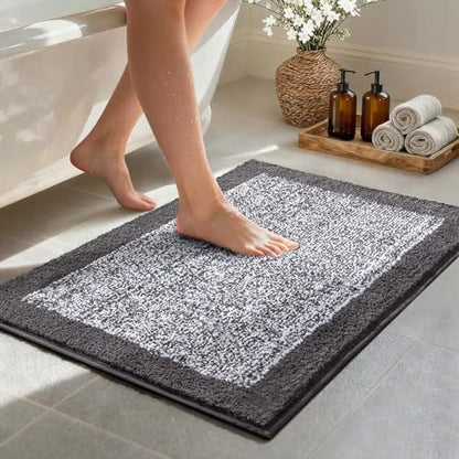 Bathroom Rugs 30x20 Non Slip Washable, Soft Absorbent Bath Mat Grey