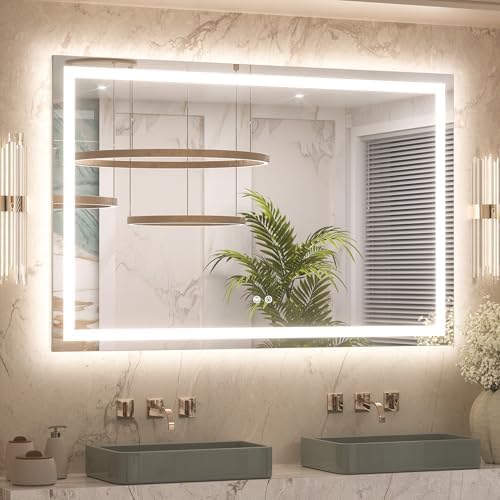 Keonjinn 48x30 Inch LED Bathroom Mirror with Lights, Frontlit & Backlit