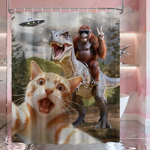 Extra Tall Shower Curtain XL Funny Cat Monkey, 70 x 84 Inchs