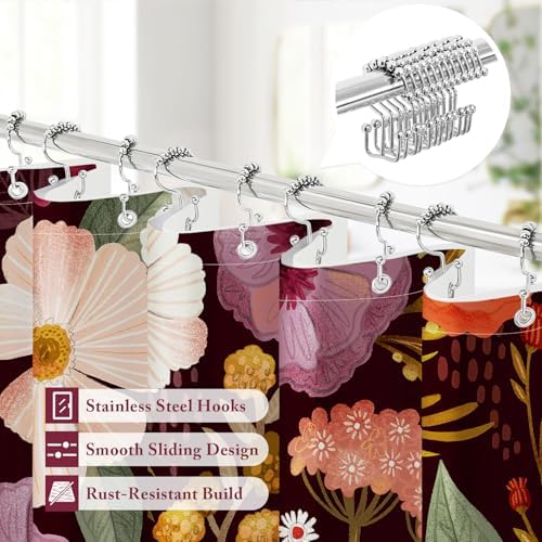 3 in 1 Boho Purple Shower Curtain Set with PEVA Liner & 12 Hooks, 72 x 72