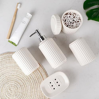 White Bathroom Accessory Set 5PCS, Ceramic Bathroom Accessories Set, Classic Design Bathroom Accessories Sets Complete, Home Apartment Modern Bathroom Decor Vanity Countertop, ANTIS'S HOME