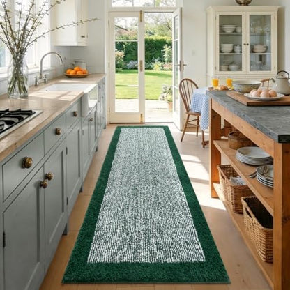 70x24 Bathroom Rugs Non Slip Washable, Soft Absorbent Bath Mat Dark Green