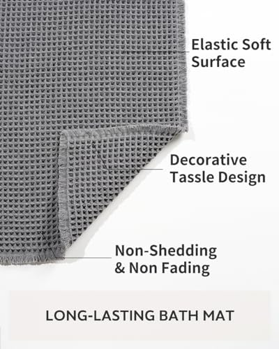 tchdio Waffle Bath Mat-Runner Rug, Super Absorbent Non Slip Bath Mats for Bathroom Machine Washable Long Rugs with Tassels, Bath Rugs for Bathroom Floor Beside Tub, 2' x 4'(24" x 48")