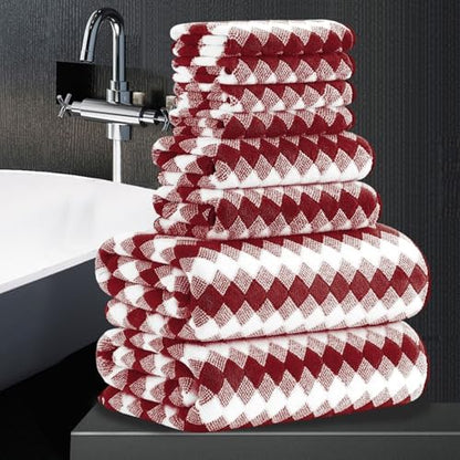 8 Piece Bathroom Towel Set |2 Oversized Bath Towels,2 Hand Towels,4 Washcloths| 600GSM Soft Hotel Towel Set Large Bath Sheet for Bathroom,Highly Absorbent Quick Dry Bath Towel Collections,Burgundy