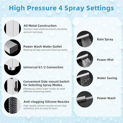 Hibbent All Metal CUPC Certified 12'' Rainfall Shower Head, Dual Shower Head Combo with 4 Handheld Sprays, High Pressure Shower Wand, 16'' Adjustable Extension Arm, 71'' Hose, Shower Holder, Chrome