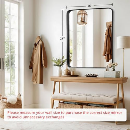Black Bathroom Vanity Mirror Over Sink 26x28, Wall Mount Rectangle Mirror