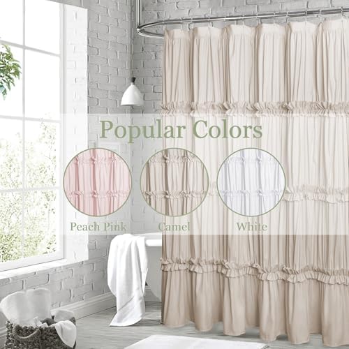 Farmhouse Ruffle Shower Curtain, Camel, 72 x 72 in