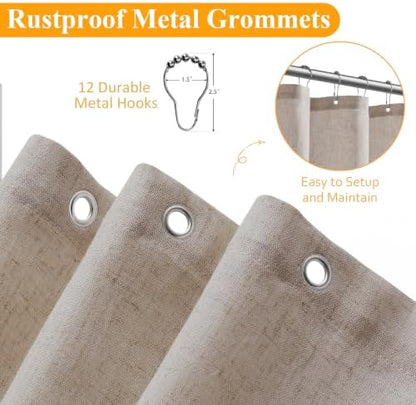 Naturoom Linen Shower Curtain 80 Inch Long for Bathroom Taupe Burlywood