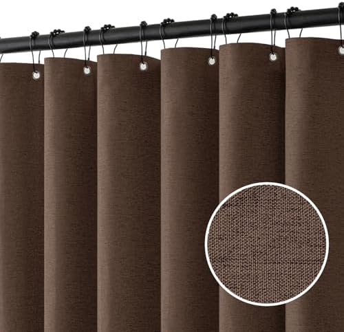 MIULEE 72 x 84 Extra Long Linen Shower Curtain Brown 12 Metal Hooks