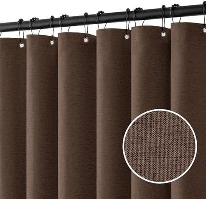MIULEE 72 x 84 Extra Long Linen Shower Curtain Brown 12 Metal Hooks