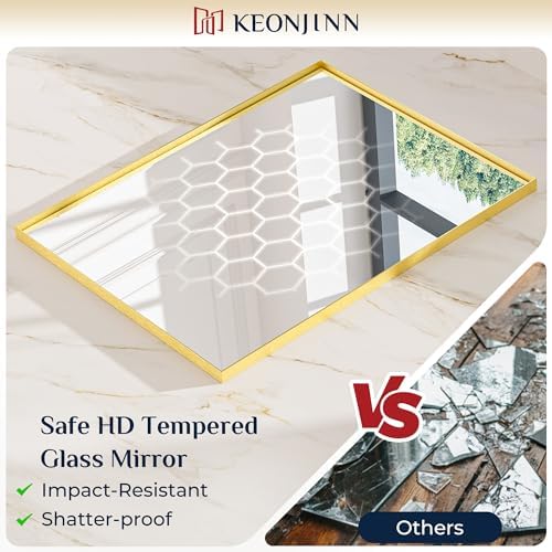 Keonjinn 60x40 Inch Gold Bathroom Mirror for Over Sink, Rectangular