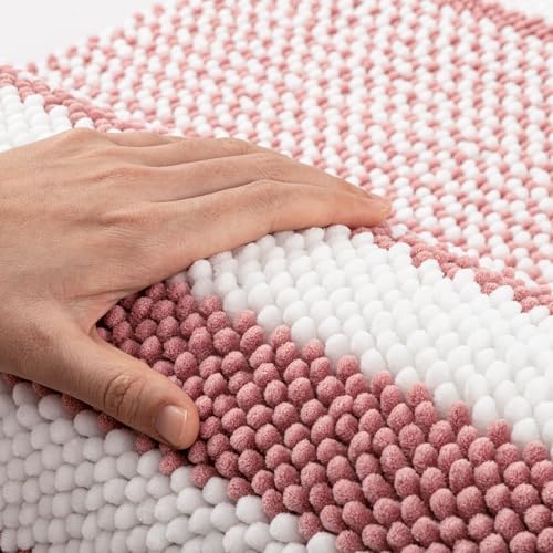 BSICPRO Large Bathroom Rugs Runner, 20x47 Chenille Bath Mats, Dusty Pink