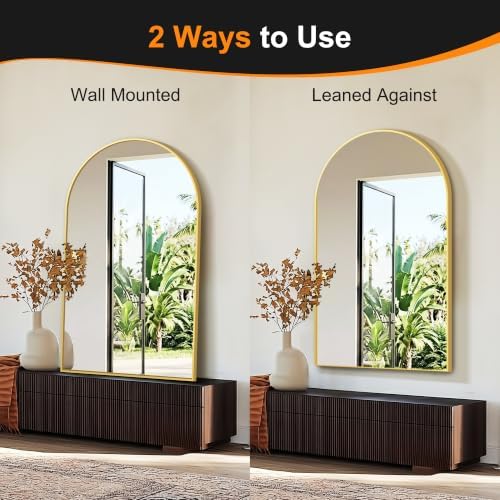 Delma Arched Bathroom Mirror, Gold, 50"x30"