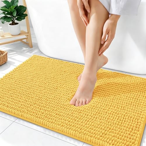 OLANLY Thick Chenille Bathroom Rugs 36x24, Soft Absorbent Bath Mat, Yellow