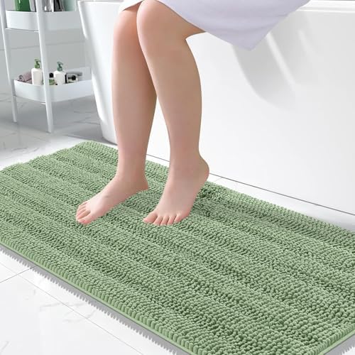 OLANLY Thick Large Bathroom Rugs 50x30, Chenille Bath Rugs, Sage Green