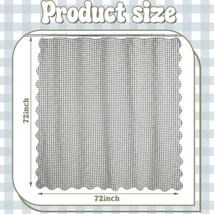 HunnmingRe Scalloped Gingham Shower Curtain Sage Green