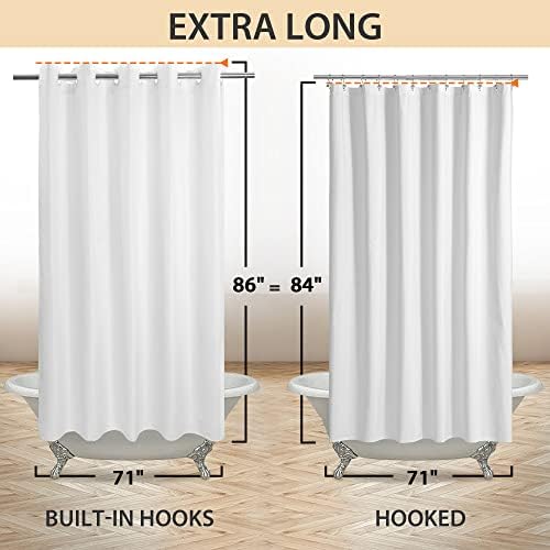 River Dream Extra Long Shower Curtain No Hooks or Liner Needed, White