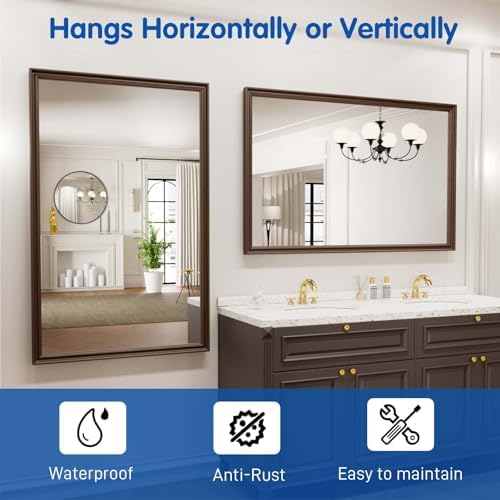 WEER Brown Bathroom Vanity Mirror 48x30 Inch