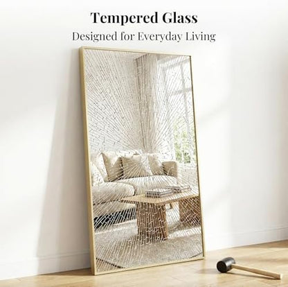 60"x30" Satin Gold Wide Bathroom Wall Mirror for Double Vanity