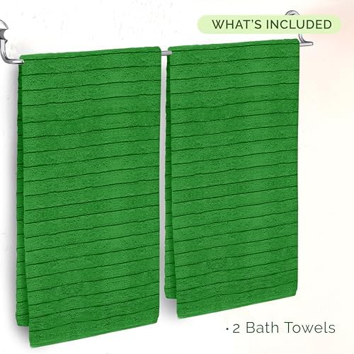 Elegant Comfort 100% Turkish Cotton Corduroy Ribbed Luxury Soft 2 Pack Bath Towels 27 x 54 Inch - Ultra Plush, Absorbent, Quick Dry, Hotel Spa Quality Towels for Bathroom Essentials, Emerald Green