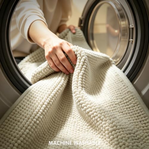 SUBRTEX Bathroom Rugs, U Shaped Chenille Bath Rug 24" x 20" Soft Short Plush Bath Mat Soft Shower Mat Water Absorbent Shower Mat Quick Dry Machine Washable, Cream White
