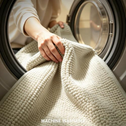 SUBRTEX Bathroom Rugs, U Shaped Chenille Bath Rug 24" x 20" Soft Short Plush Bath Mat Soft Shower Mat Water Absorbent Shower Mat Quick Dry Machine Washable, Cream White