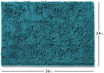 Hearth & Harbor Bathroom Rugs, Chenille Bath Mat - Machine Washable Bath Mats for Bathroom Non-Slip Backing Rubber, Quick Dry Bathroom Mat - Teal 24x36