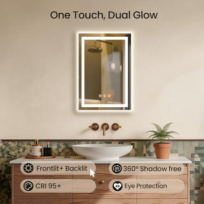 20"x28" LED Bathroom Mirror with Anti-Fog, Backlit & Front Lights, Memory