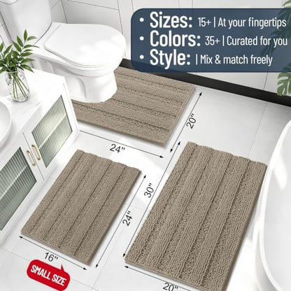 Smiry Thick Chenille Bathroom Runner Rugs 44x24, Soft Bath Mat, Warm Taupe