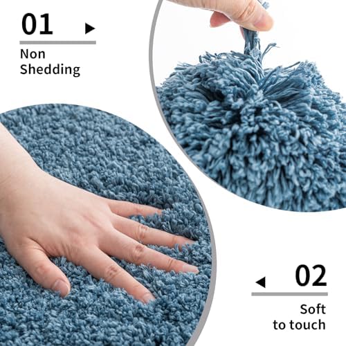 Disolla Blue Bathroom Rug 24x48 - Non-Slip Plush Thick Bath Mat, Highly Absorbent & Ultra Soft Fluffy Floor Mat, Machine Washable for Shower and Tub
