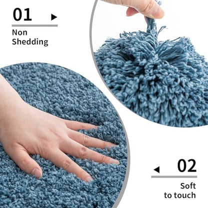 Disolla Blue Bathroom Rug 24x48 - Non-Slip Plush Thick Bath Mat, Highly Absorbent & Ultra Soft Fluffy Floor Mat, Machine Washable for Shower and Tub