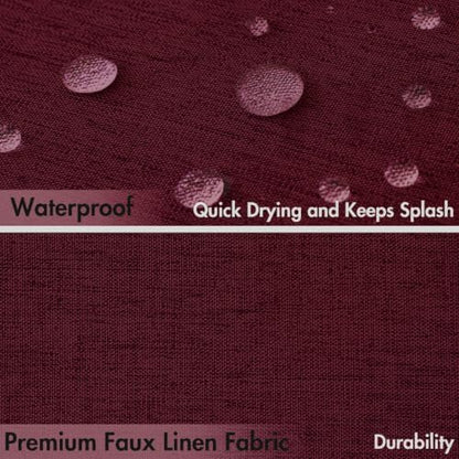 MIULEE Burgundy Scalloped Linen Shower Curtain 72x72 Inches