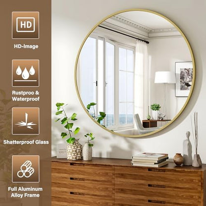 XRAMFY 36 Inch Round Mirror-Gold Circle Mirrors for Bathroom, Entryway