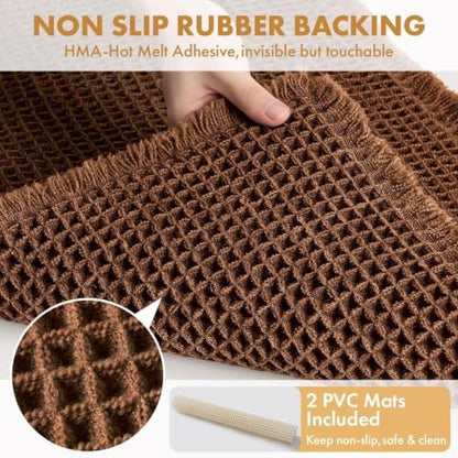 MIULEE Set of 2 Waffle Bathroom Rugs Boho Bath Mat Mocha 17"x24"+18"x30"