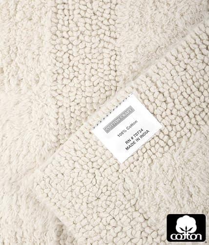COTTON CRAFT 2 Pack Reversible Bath Mat Rug - Soft Luxurious -17x24- Ivory
