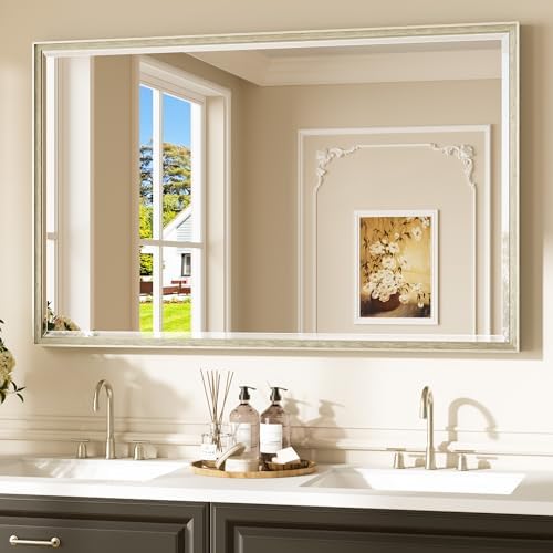 Keonjinn 48" x 30" Brushed Nickel Bathroom Mirrors for Over Sink, Aluminum