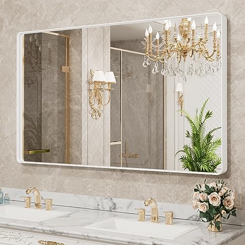 LOAAO 55x30 Inch White Metal Framed Bathroom Mirror