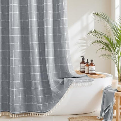 River Dream Farmhouse No Hooks Shower Curtain with Snap-in Liner,Blue,71x74