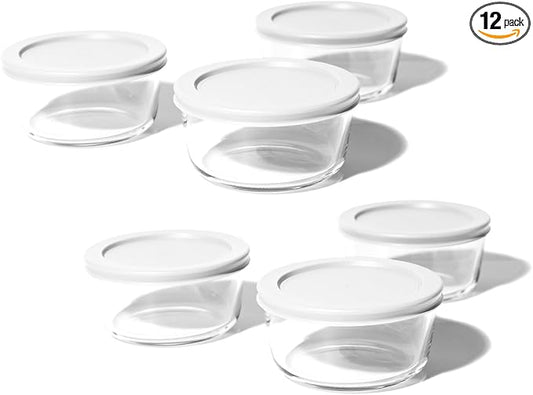 12-Piece Glass Food Storage Containers Set (6 Containers + 6 BPA-Free Lids) | 4-Cup, Leakproof | Microwave, Freezer, Oven & Dishwasher Safe | Ideal for Meal Prep & Pantry Organization, White