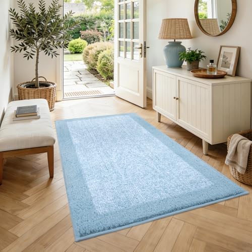48x32 Bathroom Rugs Non Slip Washable, Soft Absorbent Bath Mat Light Blue
