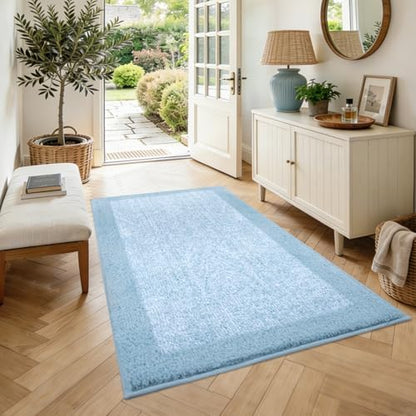 48x32 Bathroom Rugs Non Slip Washable, Soft Absorbent Bath Mat Light Blue