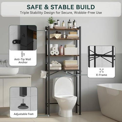 GloTika 4-Tier Over The Toilet Storage, Anti-Tilt, 69.3" H, Black Brown