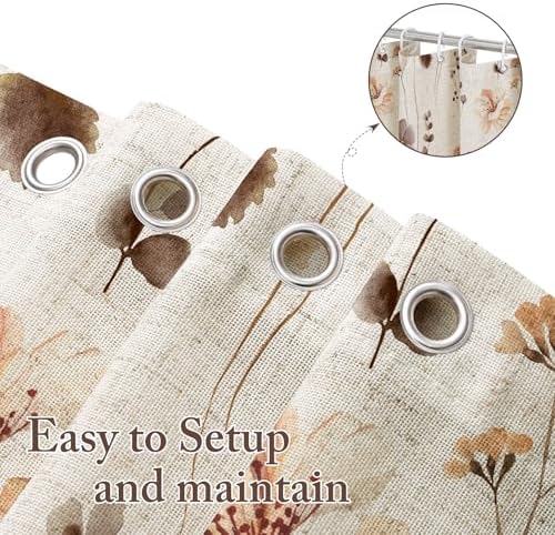 Gibelle Brown Linen Watercolor Floral Fabric Shower Curtain, 72x72