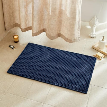 TYUU Waffle Bath Mat, Boho Bathroom Rugs Non Slip, 36x24 Navy Blue