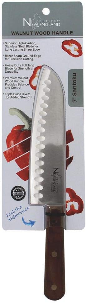 Premium High Carbon Stainless Steel 7-Inch Pro Santoku Chef’s Knife with Sharp Razor Edge with Walnut Wood Handle