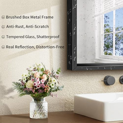 CIRCUMI 14"x16" Brushed Black Bathroom Mirror, Rectangular Vanity Mirror