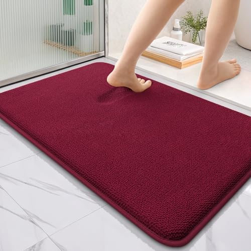 OLANLY Thick Memory Foam Bathroom Rugs 36x24, Absorbent Bath Mat, Burgundy